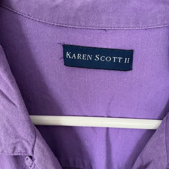 Sleeveless Button-Front Karen Scott Women’s Linen blend Top in Purple 2X - Picture 4 of 4
